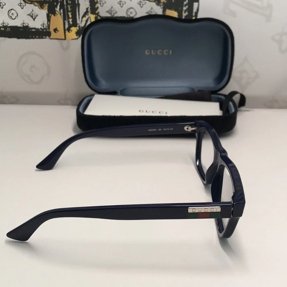 Gucci GG0768O 003 – Shiny Blue Rectangular Frame | 54-16-145 | New Authentic”